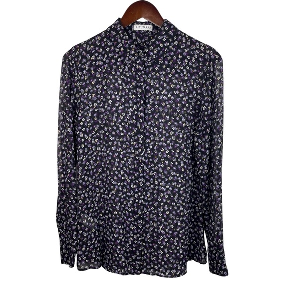 AltuzarraBlack Purple Gold Floral Sheer Button Blouse